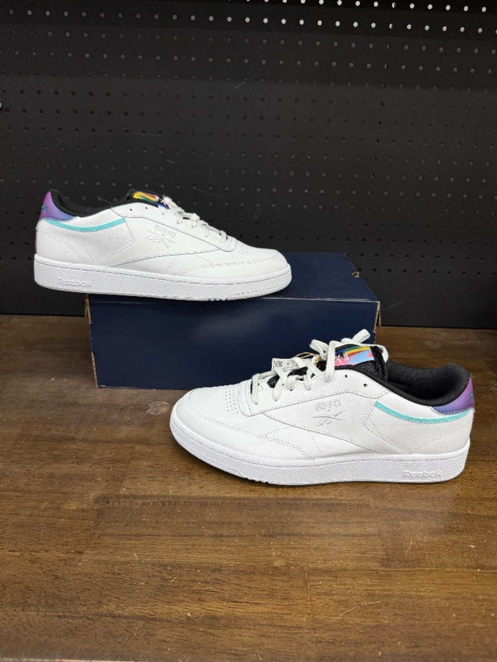 New W/O Box! Men's Nao Serati x Reebok Club C 'Pride' White Purple Pink Blue
